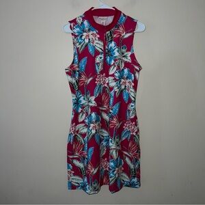 Tommy Bahama Golf Dress Pink Floral Womens Large  Pickleball Tennis Quarter Zip